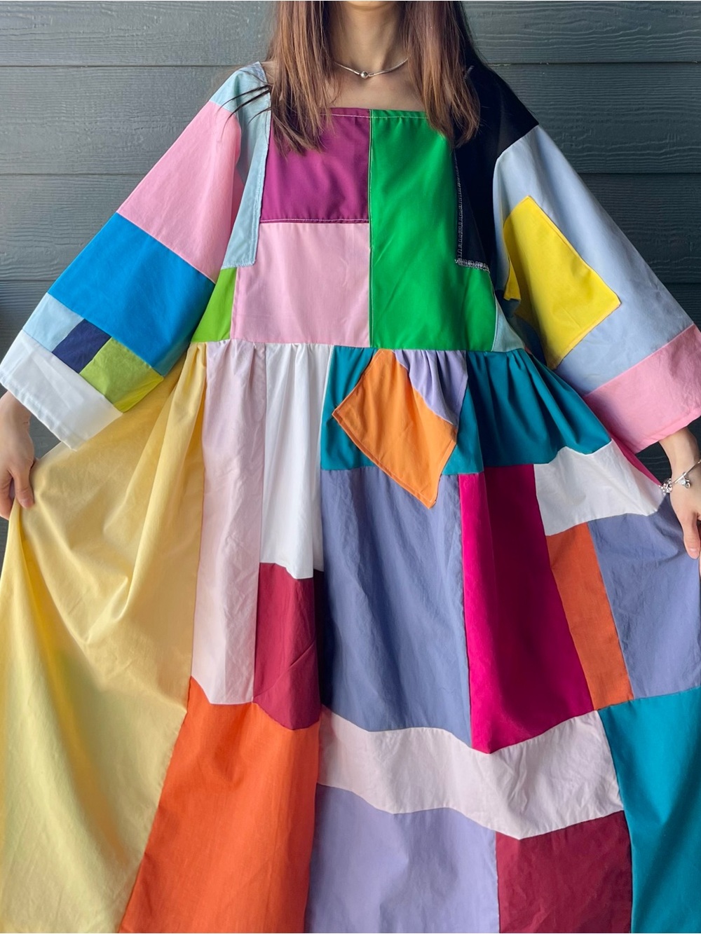 Handmade Quilted Patchwork Colorblock Dress SKU 05242 - Picture 11 of 16